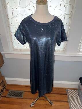 Anthropologie Moulinette Soeurs 'Interstellar' Sequin Dress in Navy Blue size S